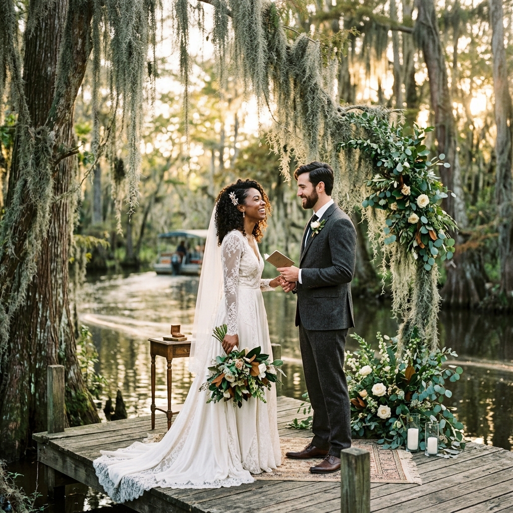Diverse couple eloping outdoors